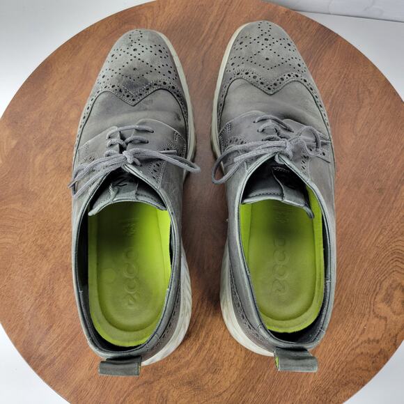 ECCO Mens St 1 Hybrid Lite Brogue Wingtip Magnet Shoes 10 Gray Leather Oxford - Picture 9 of 16